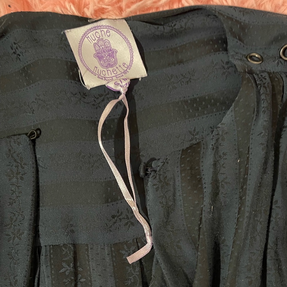 Muche et Muñette Black Sheer Blouse Women’s S Boho Long Sleeve Peasant Top - Picture 2 of 3